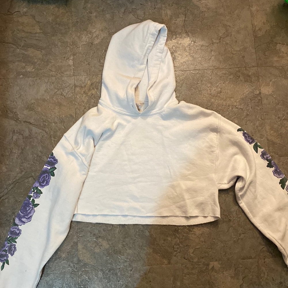 Purple flower cropped hoodie